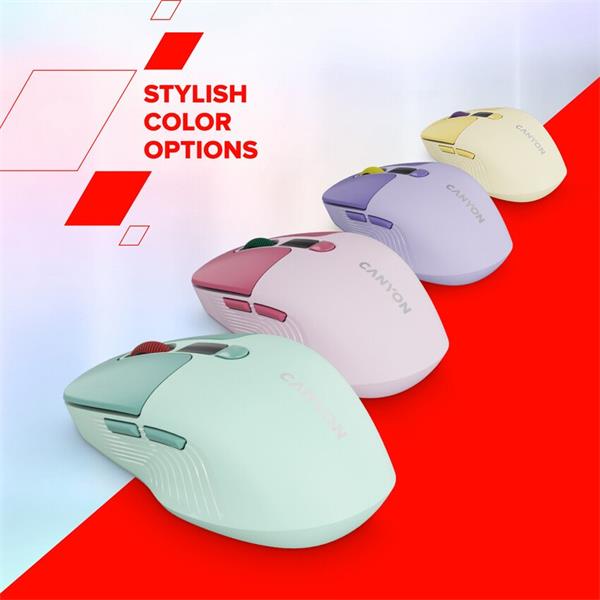 Canyon MW-26, 2v1 bezdrôtová optická myš Bluetooth / 2.4 GHz, tichá, 6 tlačidiel, 800/1200/1600/2400 DPI, fialová10 