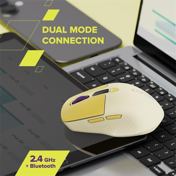 Canyon MW-26, 2v1 bezdrôtová optická myš Bluetooth / 2.4 GHz, tichá, 6 tlačidiel, 800/1200/1600/2400 DPI, fialová17 