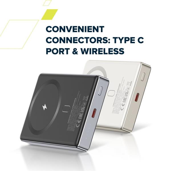 Canyon OnCharge 510, Powerbank, 10.000 mAh, in: USB-C, out: USB-C PD 20W + Wireless Magnet 15W, štíhla, šedá9 