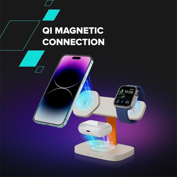 Canyon Hexagon 310, 3v1, bezdrôtová Qi nabíjacia stanica pre 3 zariadenia simultánne, svetlošedá/oranžová8 
