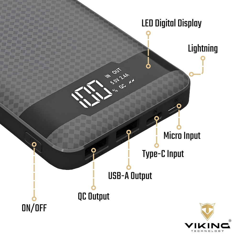 VIKING POWER BANK PN-961PD QC3.0 10000mAh, QUICK CHARGE 3.0, Čierna11 