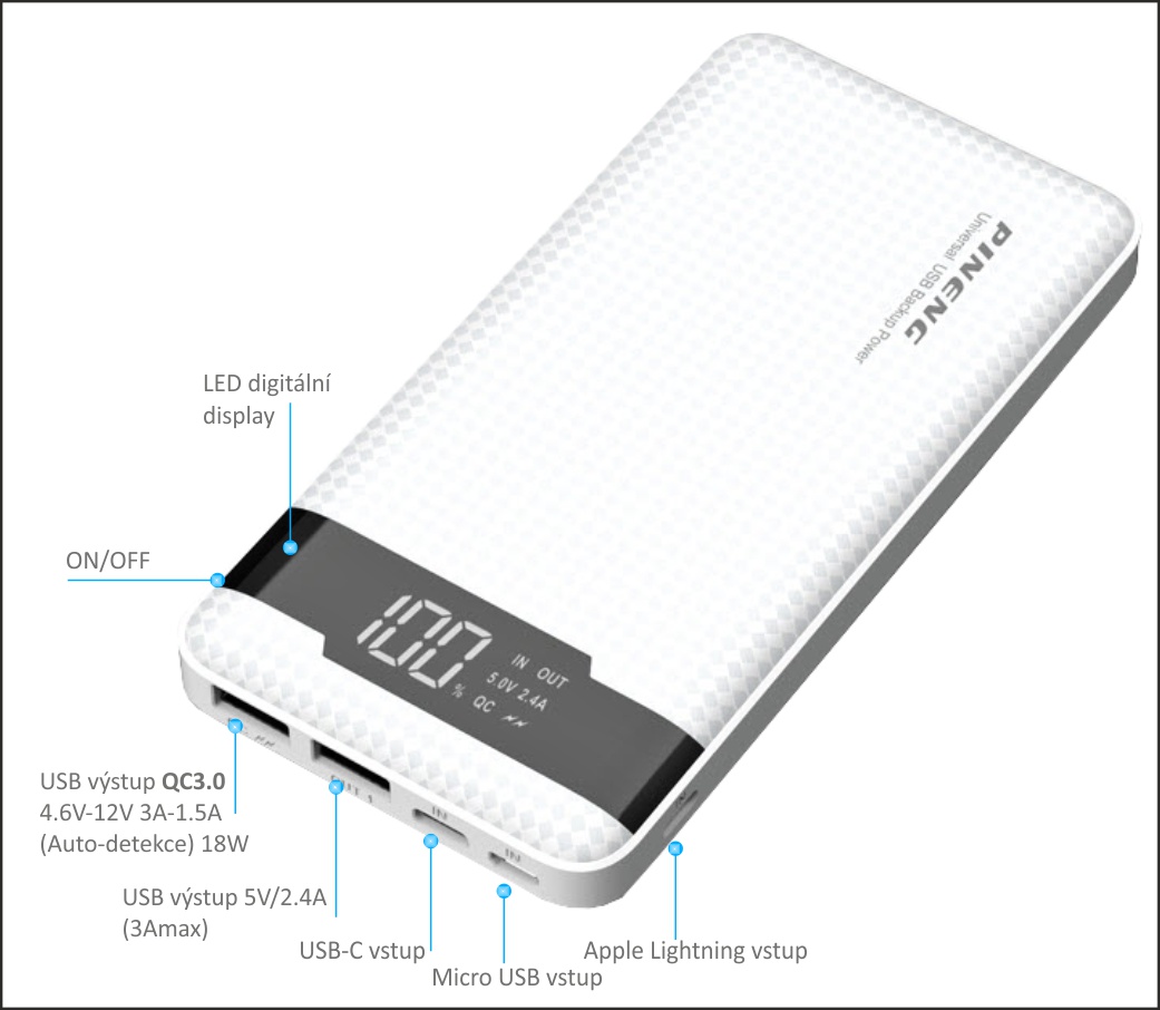 VIKING POWER BANK PN-961PD QC3.0 10000mAh, QUICK CHARGE 3.0, Čierna3 