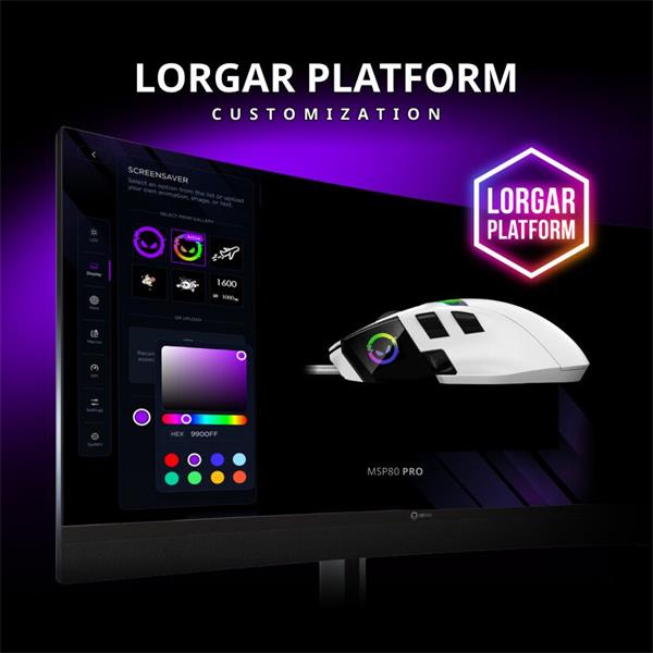 Lorgar MSP80, profi herná myš, 8 progr. tlač., senzor Pixart PAW3395, 26.000 DPI, režim podsv. RGB,  biela15 