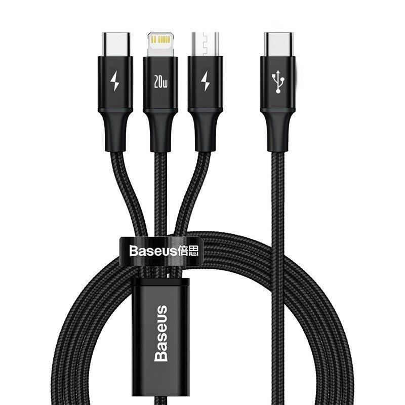 Baseus dátový kábel USB-C Rapid Series 3v1 microUSB+Lightning+USB-C 1, 5m PD 20W čierny0 