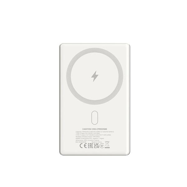 Canyon OnCharge 505, Powerbank, 5.000 mAh, in: USB-C, out: USB-C PD 20W + Wireless Magsafe 15W, ultratenká, béžová8 