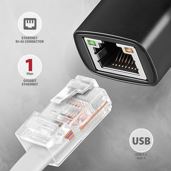 AXAGON ADE-ARC, USB-C 3.2 Gen 1 - Gigabit Ethernet sieťová karta, Realtek 8153, auto inštal1 