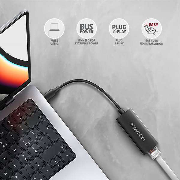 AXAGON ADE-ARC, USB-C 3.2 Gen 1 - Gigabit Ethernet sieťová karta, Realtek 8153, auto inštal2 