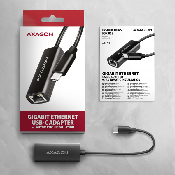 AXAGON ADE-ARC, USB-C 3.2 Gen 1 - Gigabit Ethernet sieťová karta, Realtek 8153, auto inštal5 
