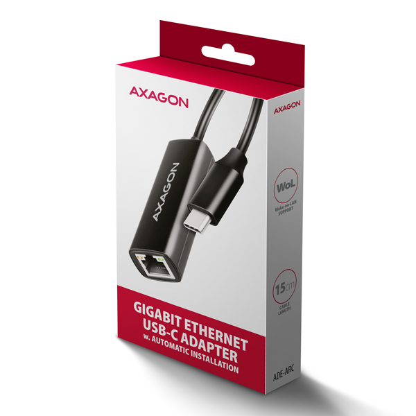 AXAGON ADE-ARC, USB-C 3.2 Gen 1 - Gigabit Ethernet sieťová karta, Realtek 8153, auto inštal6 