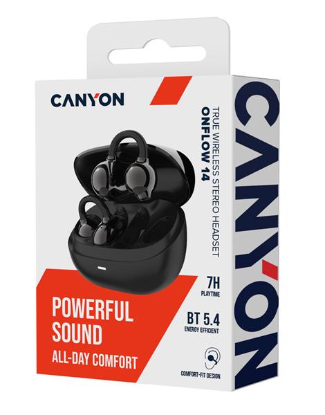 Canyon TWS-14, True Wireless BT slúchadlá za ucho (open-ear-clip), USB-C nabíjanie, nabíjacie puzdro, čierne15 