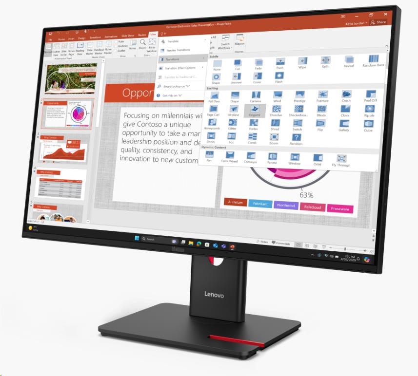 LENOVO LCD ThinkVision T27-40 27", IPS, mat, 16:9, 1920x1080, 178/ 178, 4/ 6ms, 300cd/ m2, 1500:1, CAM, DP, HDMI, VGA, PIVOT, VESA, 3Y1 