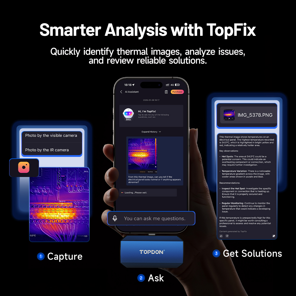 TOPDON termálna infrakamera TC001 Max/ AI asistent/ 512x384/ iOS/ Android/ Windows/ 1, 5MP/ USB-C6 