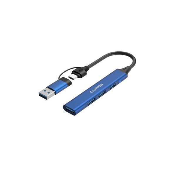 Canyon DS-02, USB-C Hub, 4 porty, 3xUSB 2.0 480Mbps, 1xUSB 3.0, 5Gbps, USB-C/USB-A adaptér, modrá3 