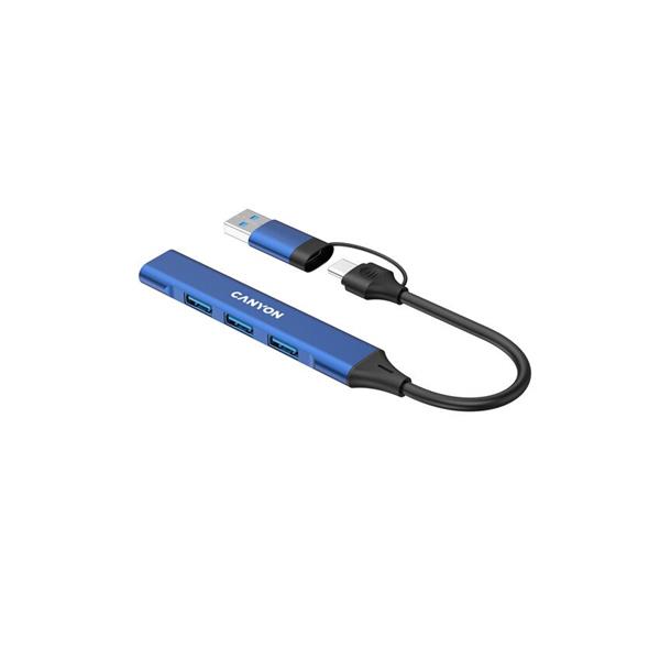 Canyon DS-02, USB-C Hub, 4 porty, 3xUSB 2.0 480Mbps, 1xUSB 3.0, 5Gbps, USB-C/USB-A adaptér, modrá5 