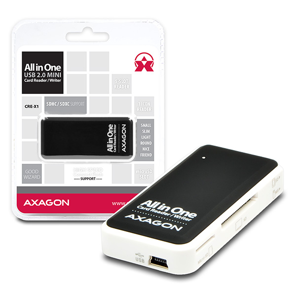 AXAGON CRE-X1, USB 2.0 externí MINI čtečka 5-slot ALL-IN-ONE0 