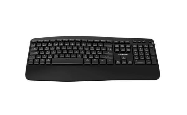 Canyon HKB-W6, 2v1 bezdrôtová 2.4GHz/BT klávesnica, ergonomická s opierkou, vodeodolná, 104 klávesov, SK/CZ, čierna