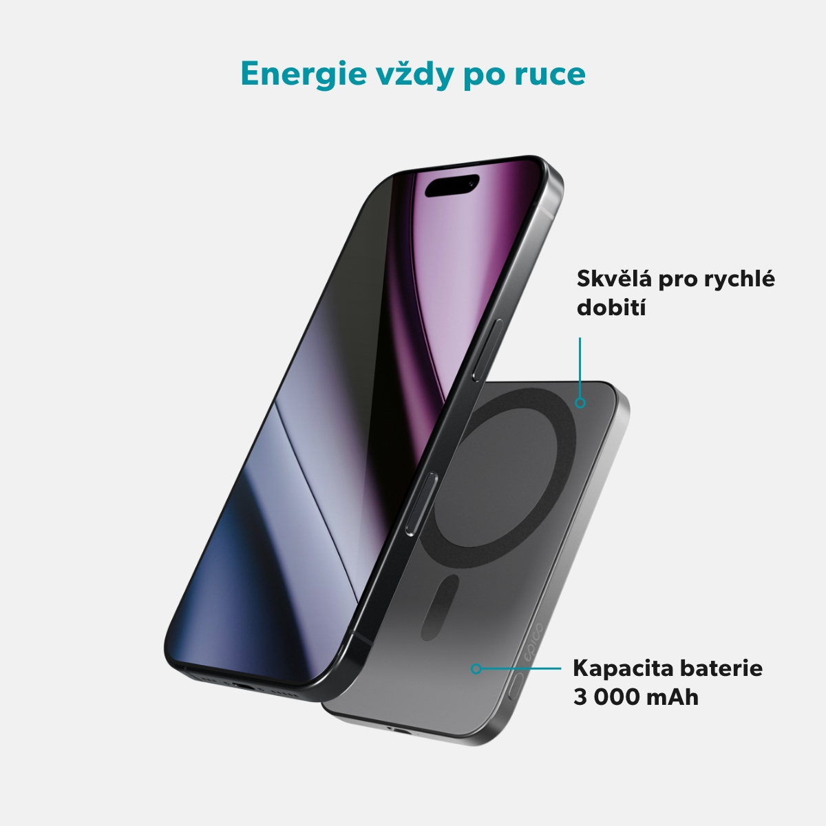 Epico 3000mAh Alu Mag+ PowerBanka EM31 - šedá2 