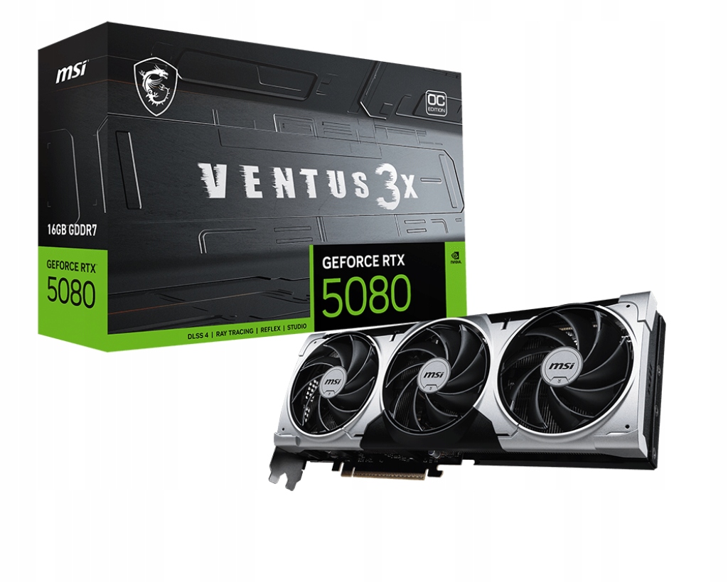 MSI VGA NVIDIA GeForce RTX 5080 16G VENTUS 3X OC PLUS, RTX 5080, 16GB GDDR7, 3xDP, 1xHDMI0 