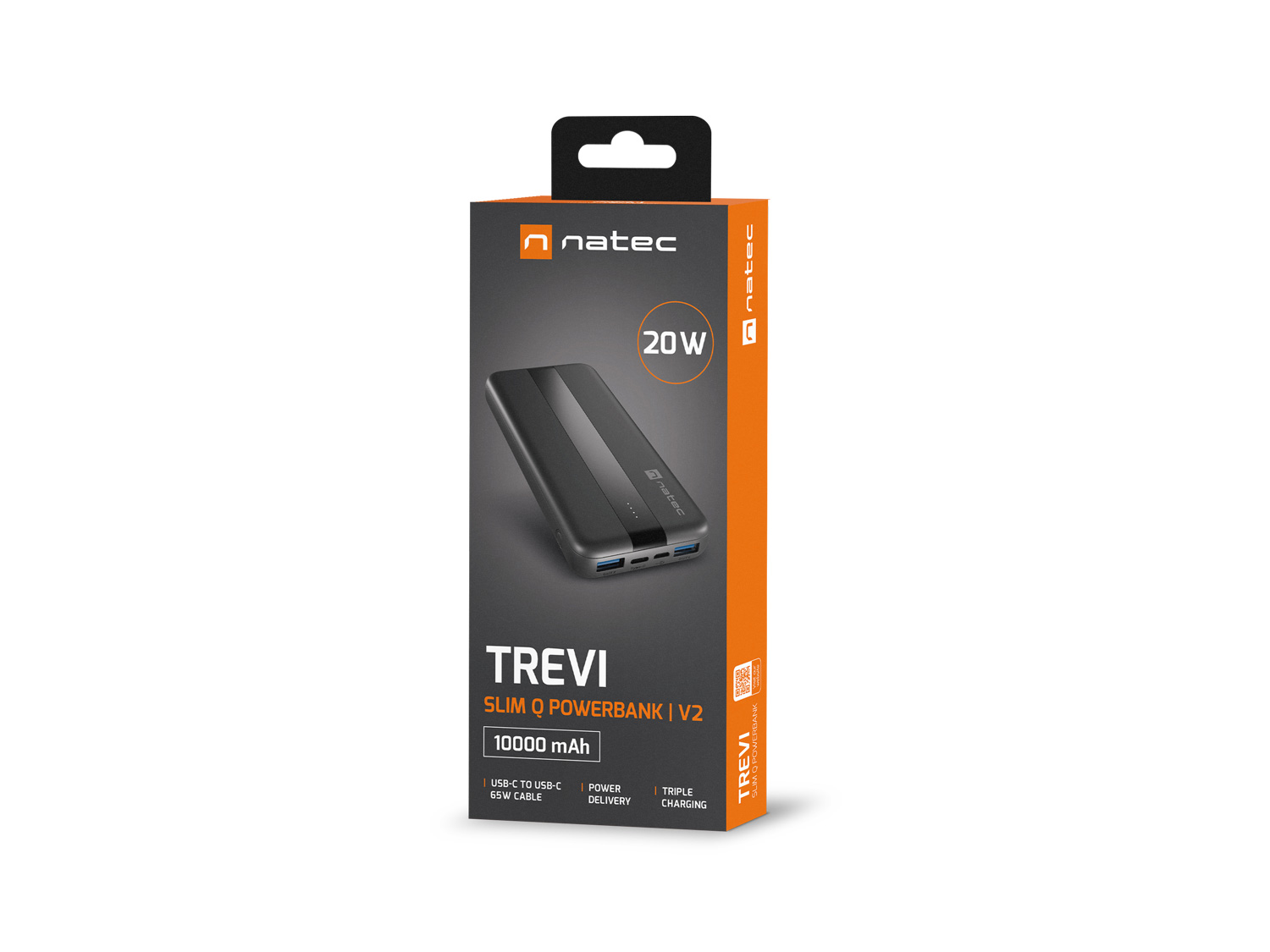 Power banka Natec TREVI SLIM Q V2 10000mAh, 2X USB-A 18W, 1X USB-C 20W, USB-C - USB0-C kábel, čierna0 