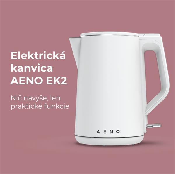 AENO Rychlovarná kanvica EK2 - 1,5l, 2200W, biela, Strix, dvojvrstvá stena, auto vypnutie 