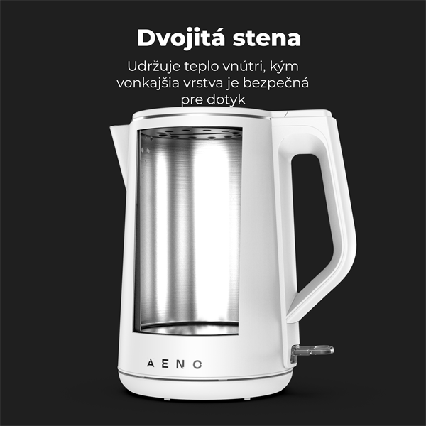 AENO Rychlovarná kanvica EK2 - 1,5l, 2200W, biela, Strix, dvojvrstvá stena, auto vypnutie 