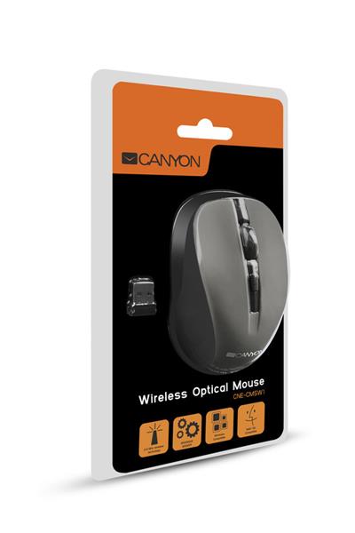 Canyon OnClick W01, Wireless optická myš USB, 800/1000/1200 dpi, šedo-čierna 