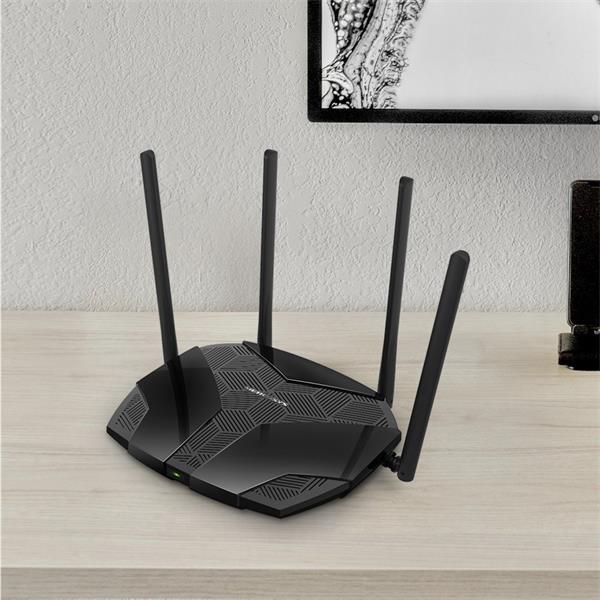 AX1800 Dual-Band Wi-Fi 6 Router SPEED: 574 Mbps at 2.4 GHz + 1201 Mbps at 5 GHz SPEC: 4× Fixed External Antennas, 3× Gig 