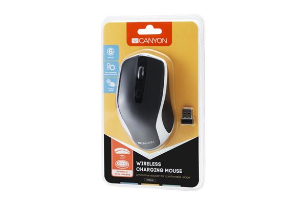 Canyon MW-19, Wireless optická myš USB, nabíjateľná, 800/1200/1600 dpi, 6 tlačidiel, čierno - strieborná 