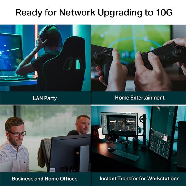 TP-LINK "5-Port 10G Multi-Gigabit Desktop SwitchPORT: 5× 10G RJ45 PortsSPEC: Desktop Steel CaseFEATURE: Plug and Play 