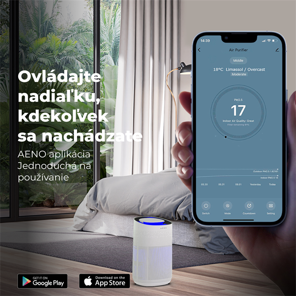 AENO Čistička vzduchu AP1S - SMART,60 m2, CADR 450 m3/h, CARBON & HEPA H13, UV lampa, WIFI 