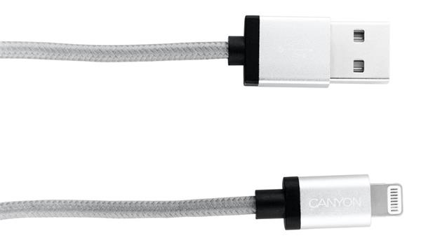 Canyon MFI-3, 1m prémiový opletený kábel Lightning/USB, MFI schválený Apple, tmavo-šedý 