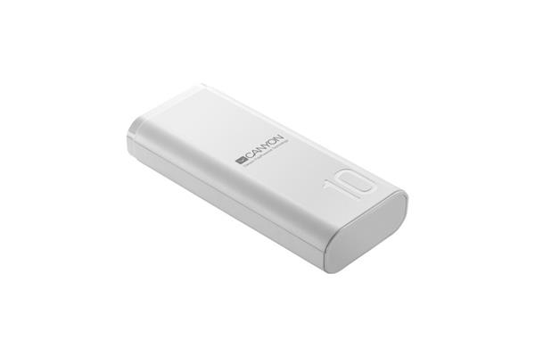 Canyon PB-103, Powerbank, Li-Pol, 10.000 mAh, Vstup: 1x Micro-USB, 1x USB-C, Výstup: 1x USB-A, biela 