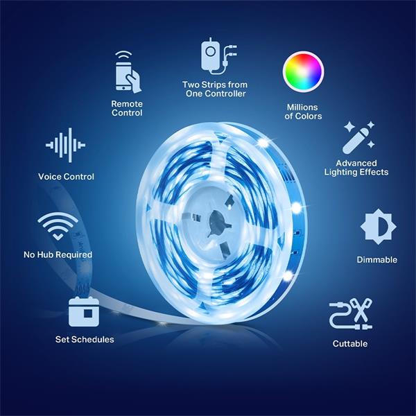 TP-LINK "Smart Light Strip, MulticolorSPEC: 2.4 GHz Wi-Fi, 802.11b/g/n, two 16.4 ft/5m RGB LED light strips, 12V/1.5A p 