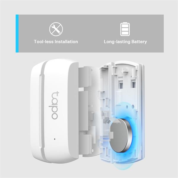 TP-LINK "Smart Door/Window SensorSPEC: 868 MHz, battery powered(1*CR2032), 3M tape pasteFeature: Tapo smart app, Tapo  