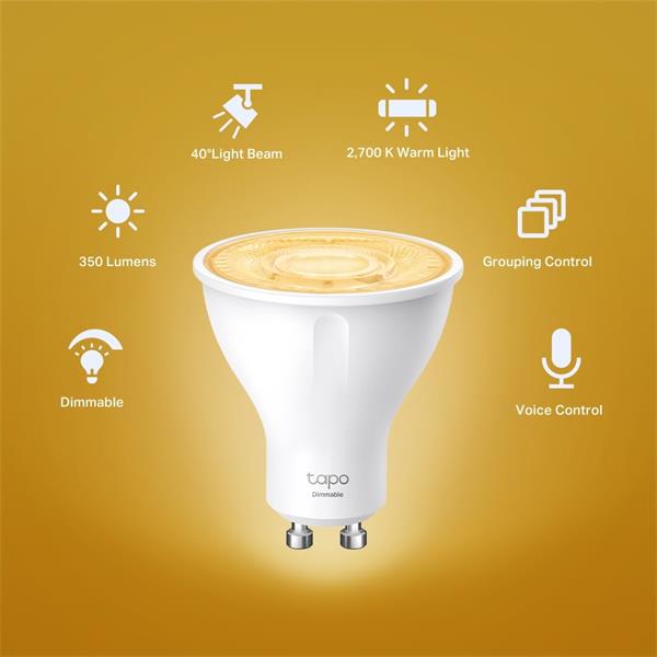 Smart Wi-Fi Spotlight, Dimmable SPEC: 2.4 GHz, IEEE 802.11b/g/n, GU10 Base, 220–240 V, 50/60 Hz, 350 lm, 2.9 W, 2,700 K, 