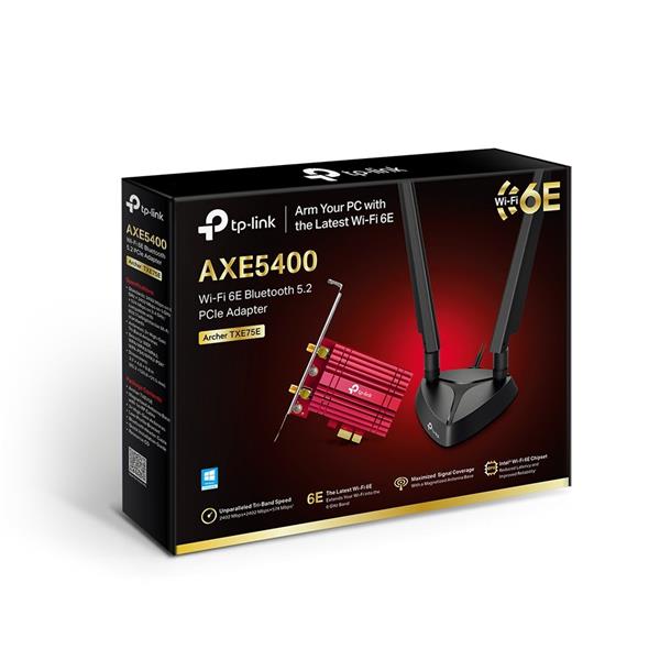 AXE5400  Tri-Band Wi-Fi 6E Bluetooth PCI Express Adapter
SPEED: 2402 Mbps at 6 GHz + 2402 Mbps at 5 GHz + 574 Mbps at 2 
