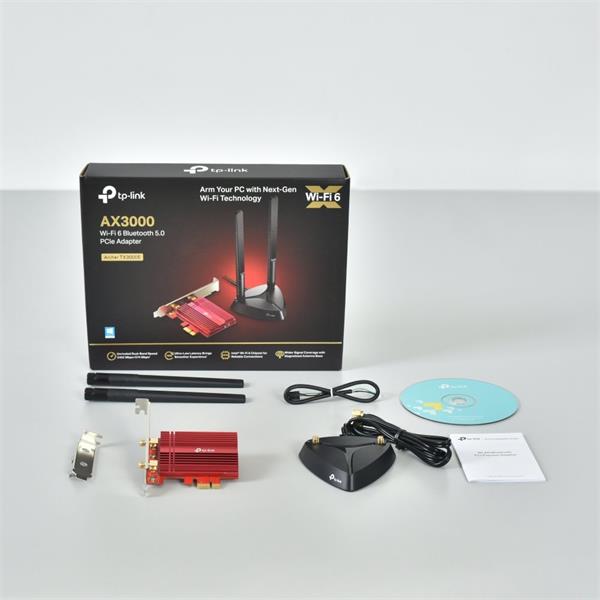 TP-LINK "AX3000 Dual Band Wi-Fi 6 Bluetooth PCI Express AdapterSPEED: 2402 Mbps at 5 GHz + 574 Mbps at 2.4 GHzSPEC: 2× 