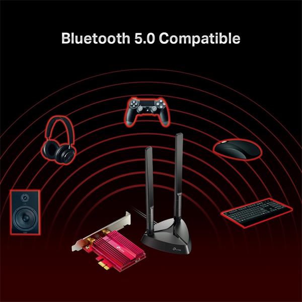 TP-LINK "AX3000 Dual Band Wi-Fi 6 Bluetooth PCI Express AdapterSPEED: 2402 Mbps at 5 GHz + 574 Mbps at 2.4 GHzSPEC: 2× 