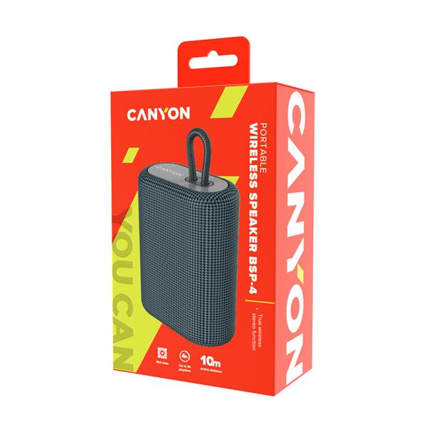 Canyon BSP-4, Bluetooth v 5.0 reproduktor, USB-C rýchle nabíjanie, TF Card, FM, šedý 