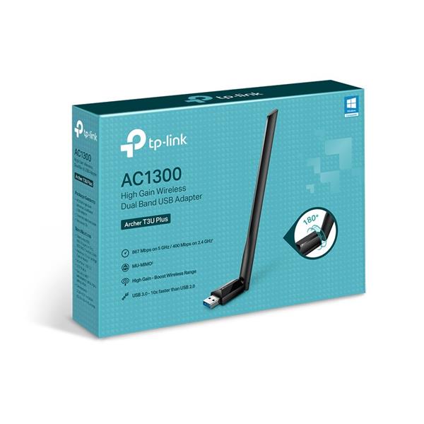 TP-LINK "AC1300 High Gain Dual Band Wi-Fi USB AdapterSPEED: 867 Mbps at 5 GHz, 400 Mbps at 2.4 GHzSPEC: 1× High Gain E 