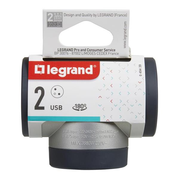 Legrand ADAPTÉR BOČNÝ OTOČNÝ 2X2P+T USB A+C HLINÍK/TMAVOSIVÁ 