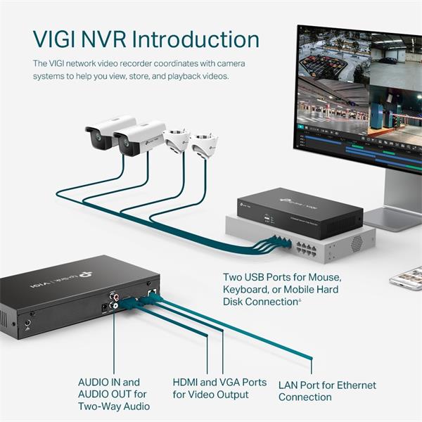 TP-LINK "8 Channel Network Video RecorderSPEC: H.265+/H.265/H.264+/H.264, Up to 5MP resolution, 80 Mbps Incoming Bandwi 