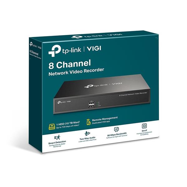 TP-LINK "8 Channel Network Video RecorderSPEC: H.265+/H.265/H.264+/H.264, Up to 5MP resolution, 80 Mbps Incoming Bandwi 