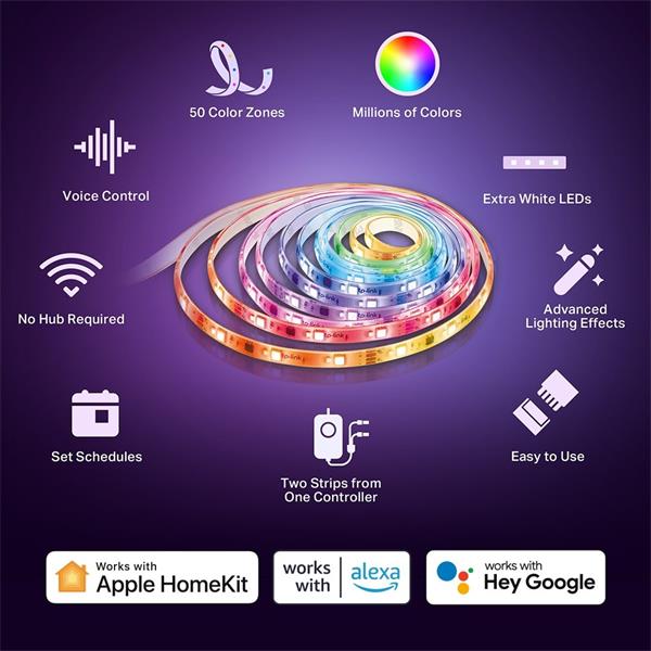 TP-LINK "Smart Light Strip, MulticolorSPEC: 2.4 GHz Wi-Fi, 802.11b/g/n, two 16.4 ft/5m RGBW+IC LED light strips, 2000lm 