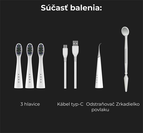 AENO sonická zubná kefka DB8, Biela, 3 módy,3 kefové hlavice+1 cist.nástroj,1zrkadlo,30000 ot/min,100 dní bez nab,IPX7  