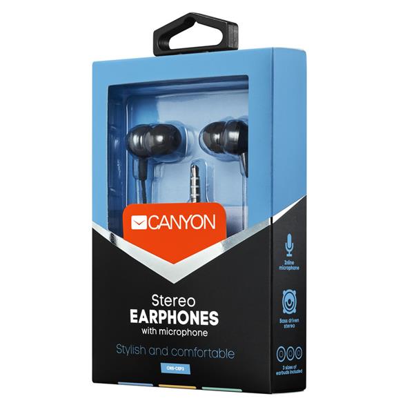 Canyon SEP-3, štýlové slúchadlá do uší, pre smartfóny, integrovaný mikrofón a ovládanie, tmavo šedé 