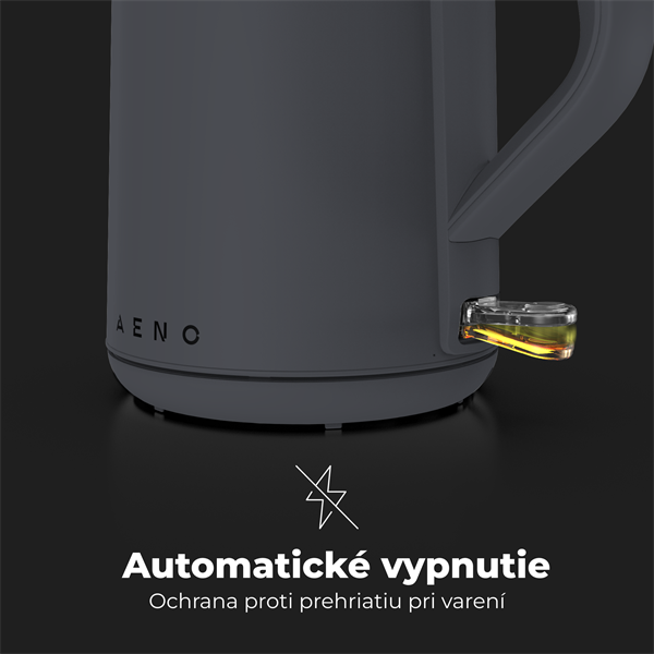 AENO Rychlovarná kanvica EK4 - 1,5l, 2200W, čierna Strix, dvojvrstvá stena, auto vypnutie 