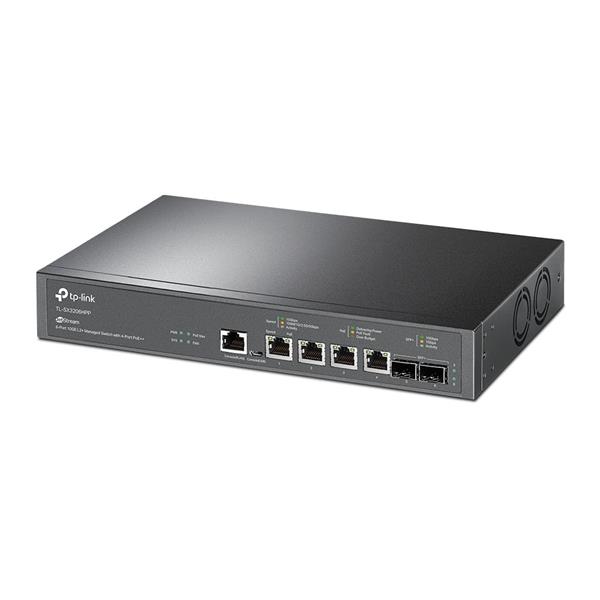 Omada 4-Port PoE++ 10GBase-T L2+ Managed Switch with 2 10GE SFP+ Slots PORT: 4× 10G PoE++ Ports, 2× 10G SFP+ Slots, RJ45 