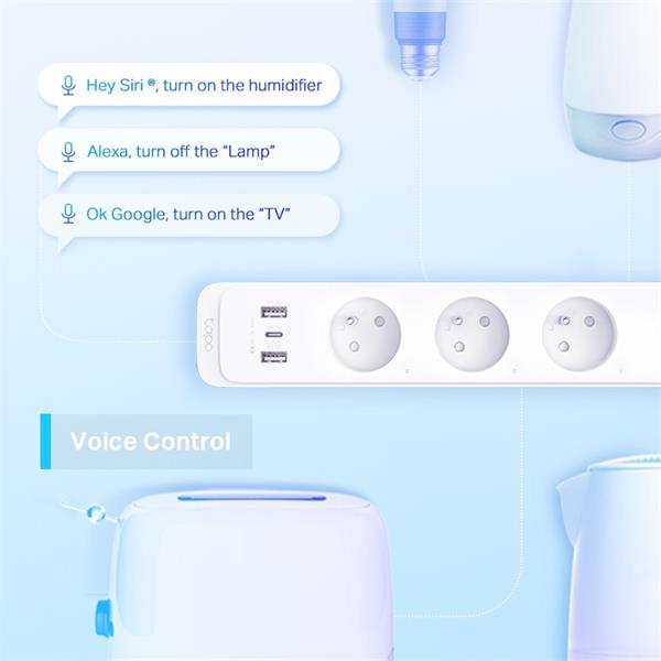 TP-LINK "Smart Wi-Fi Power Strip, 3-Outlets, HomekitSPEC: 2.4 GHz Wi-Fi required, 100-240V, 50/60Hz, 10A max, 2300W max 