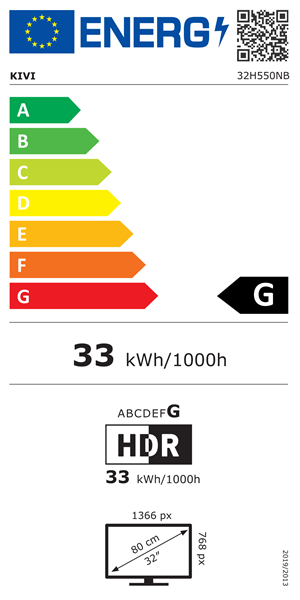 KIVI TV 32H550NB, 32" (81cm), HD LED TV, Nosmart, Black, 1366x768, 60 Hz,2x8W, 33 kWh/1000h ,HDMI ports 2 